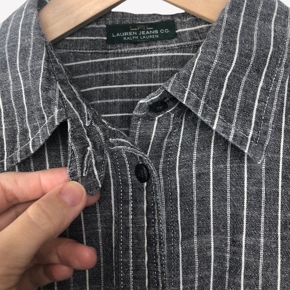 Lauren Jeans Co Gray Pin Stripe Button Down Shirt Size S/M - Picture 7 of 16